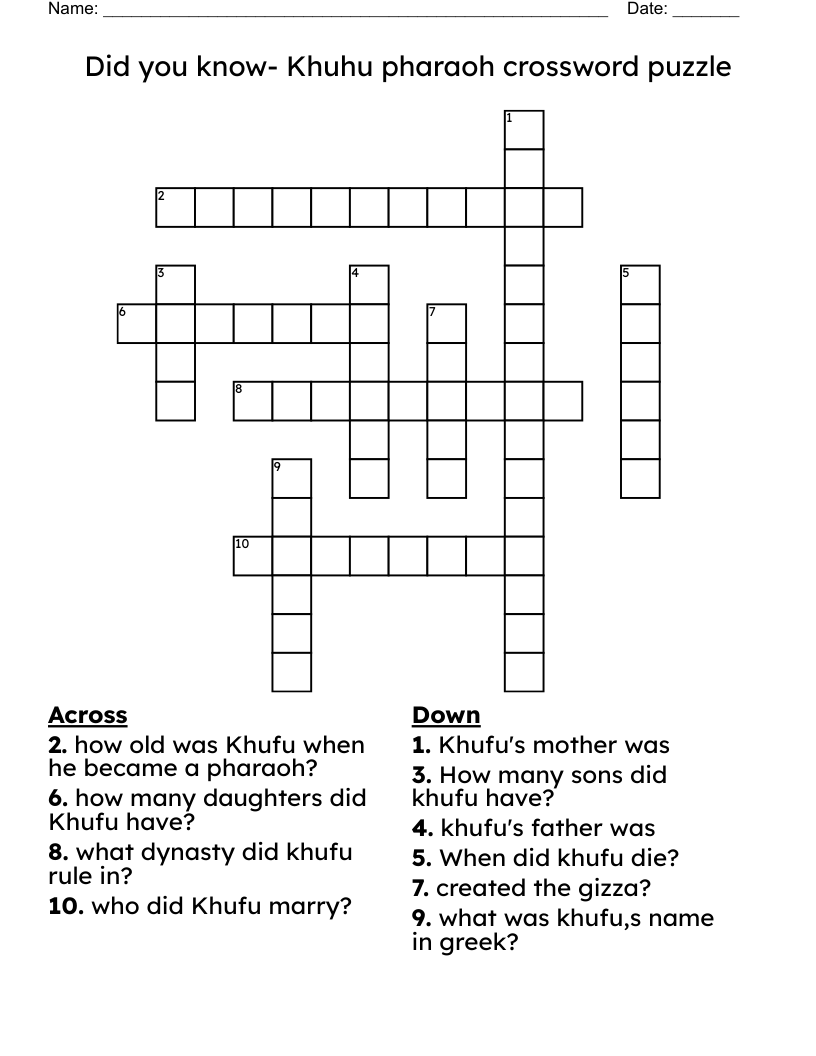 Did you know- Khuhu pharaoh crossword puzzle