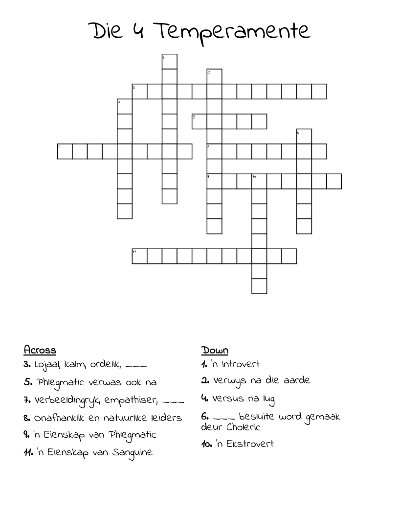 Die 4 Temperamente Crossword