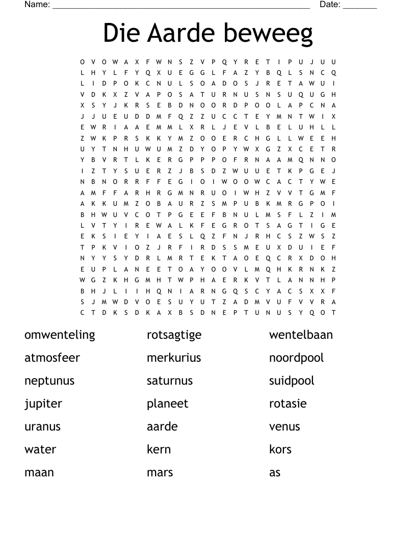 Die Aarde beweeg Word Search