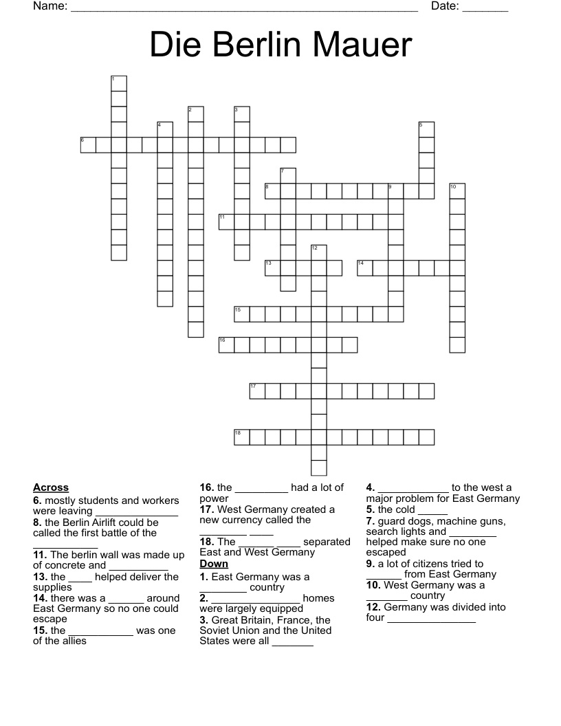 Die Berlin Mauer Crossword