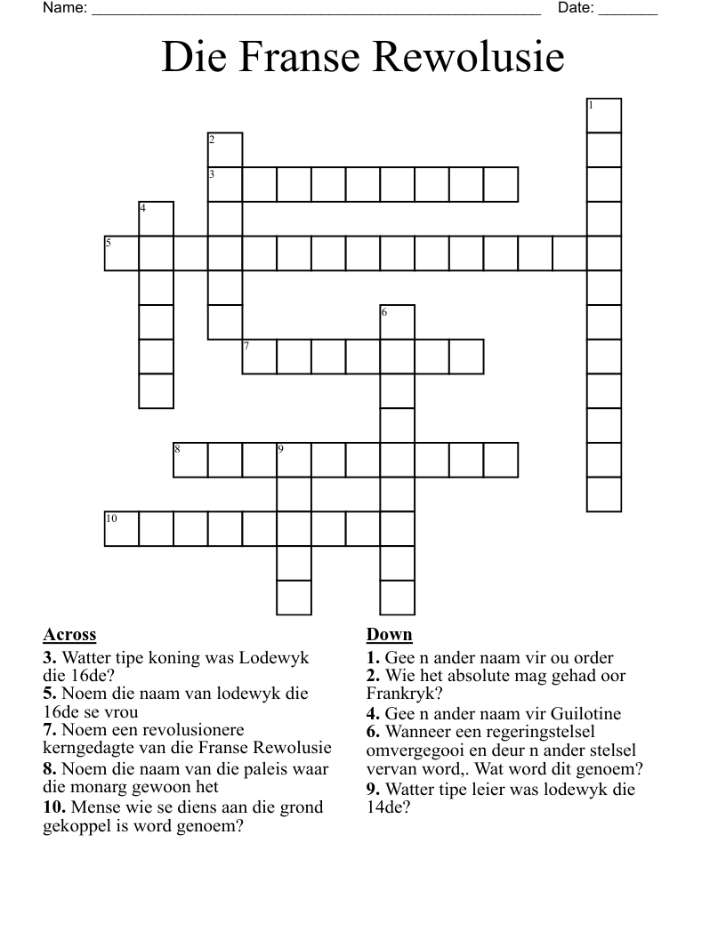 Die Franse Rewolusie  Crossword