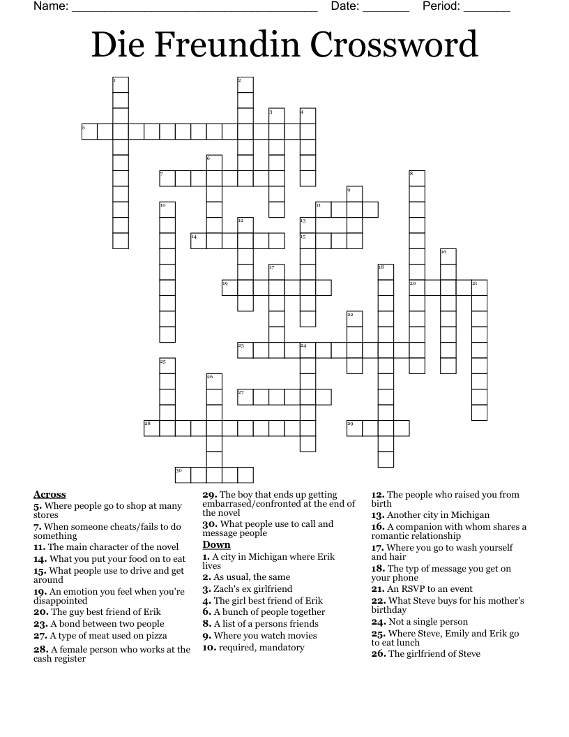 Die Freundin Crossword