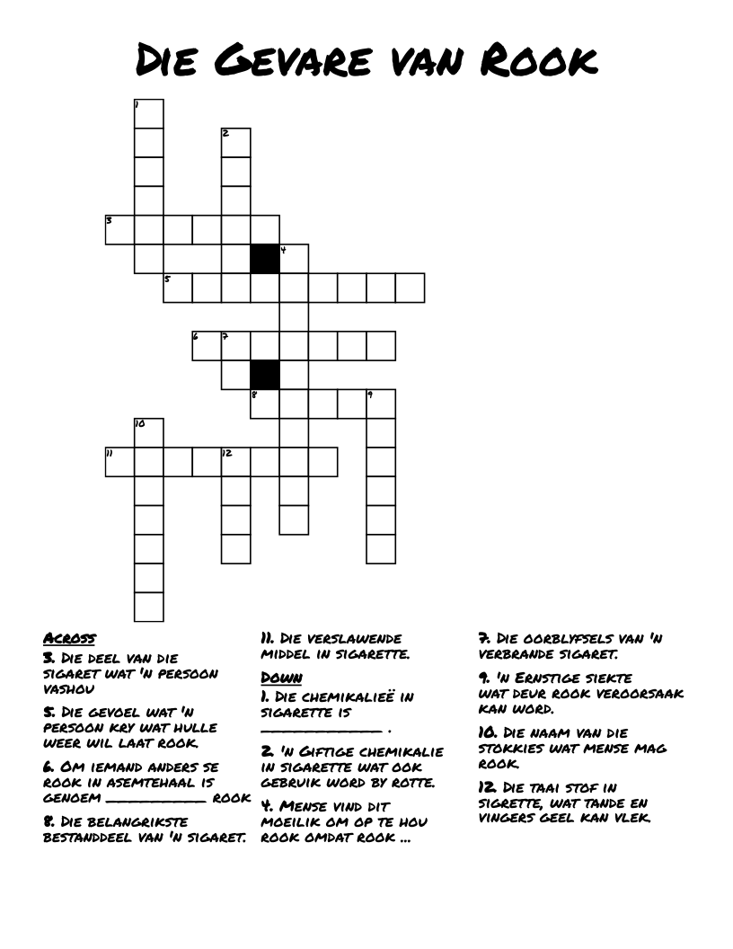 Die Gevare van Rook Crossword