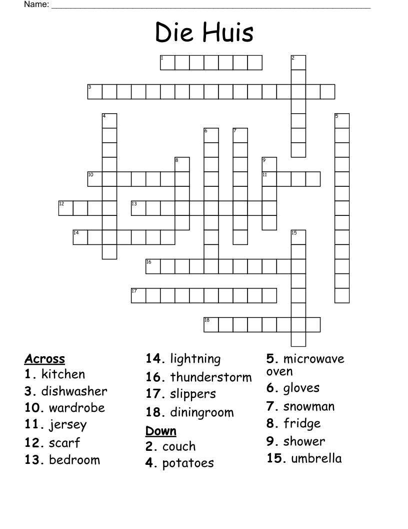 Die Huis Crossword