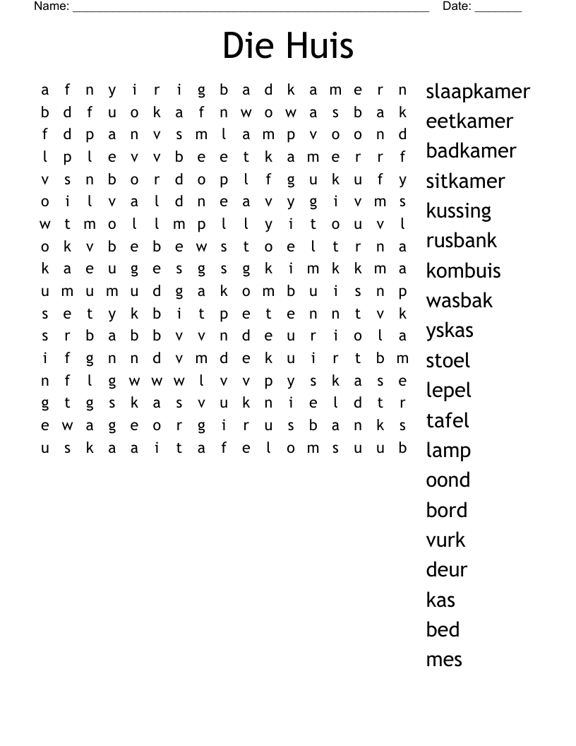 Die Huis  Word Search