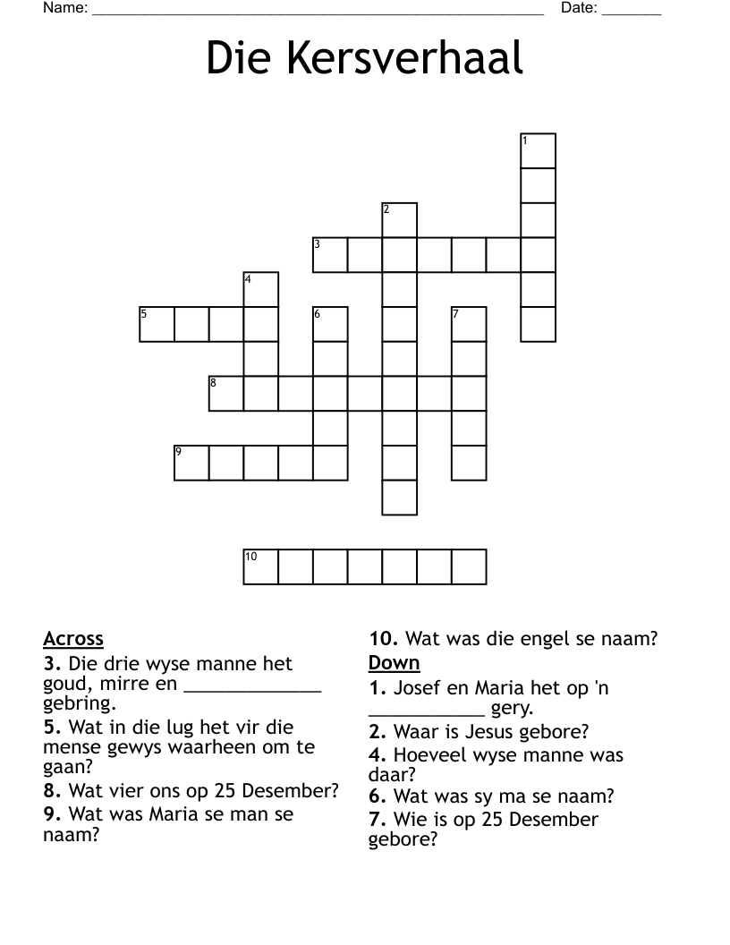 Die Kersverhaal Crossword