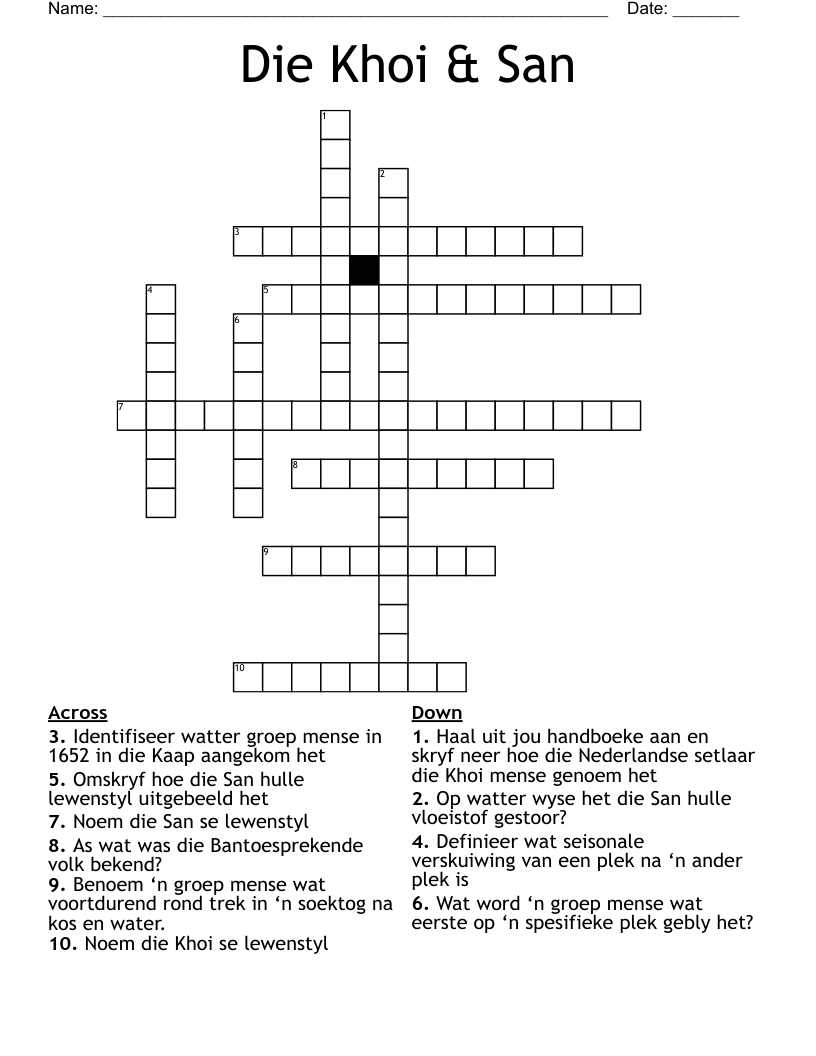 Die Khoi & San  Crossword