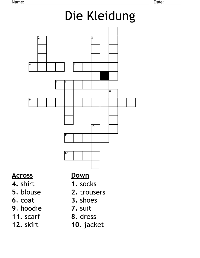 Die Kleidung Crossword