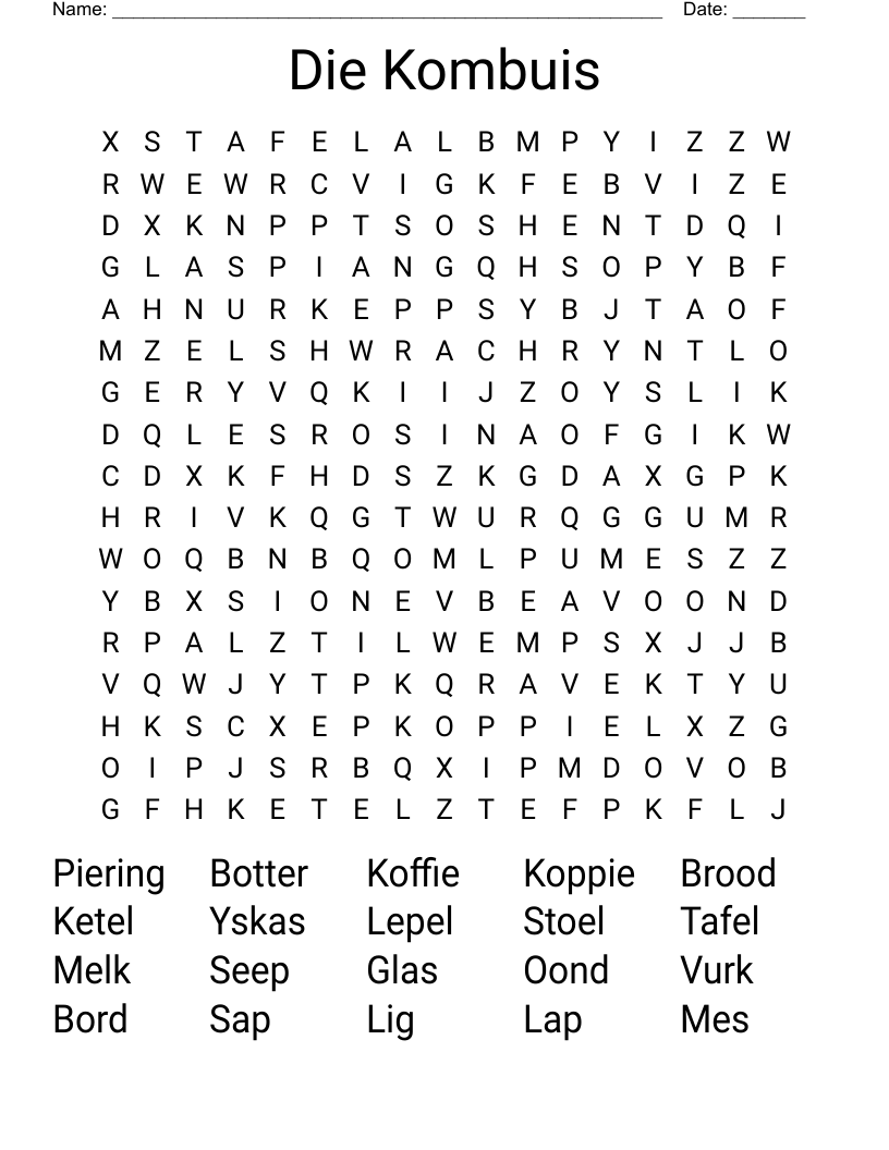 Die Kombuis Word Search