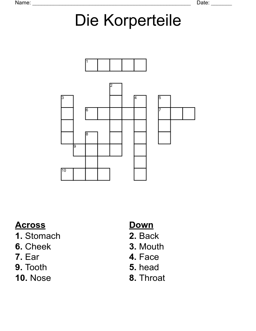 Die Korperteile Crossword