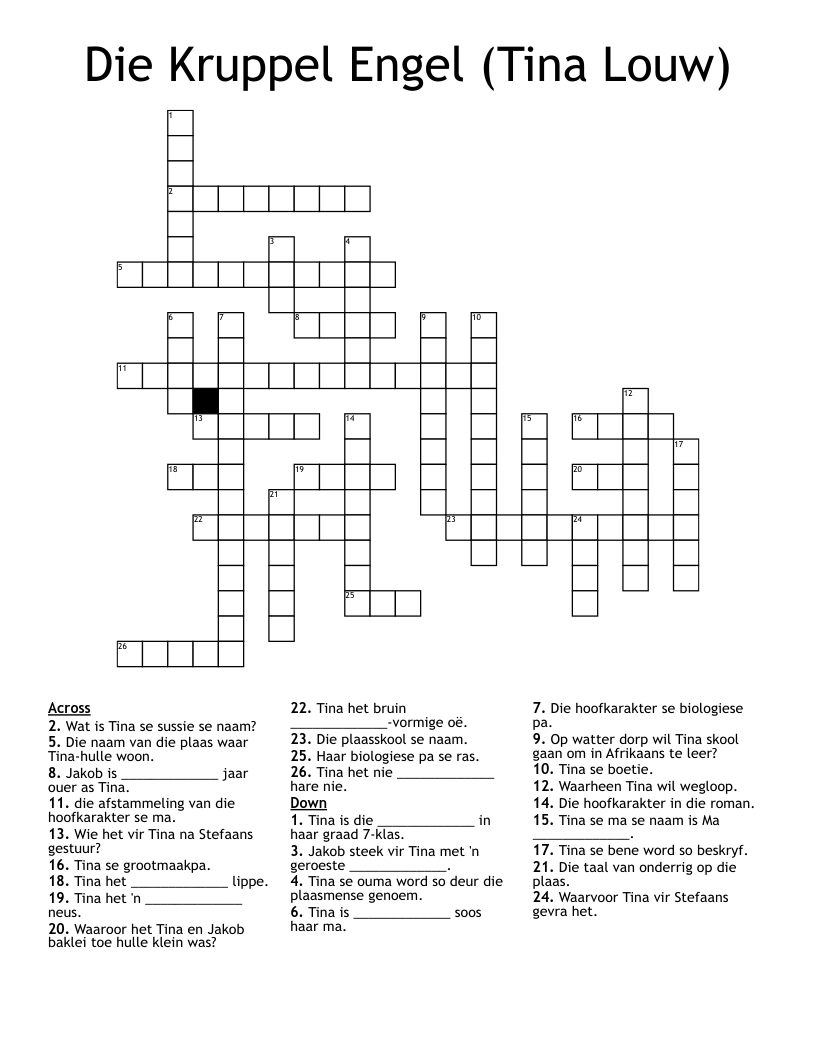 Die Kruppel Engel (Tina Louw) Crossword