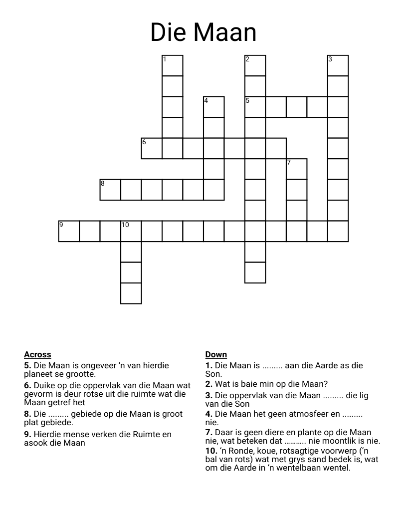 Die Maan Crossword