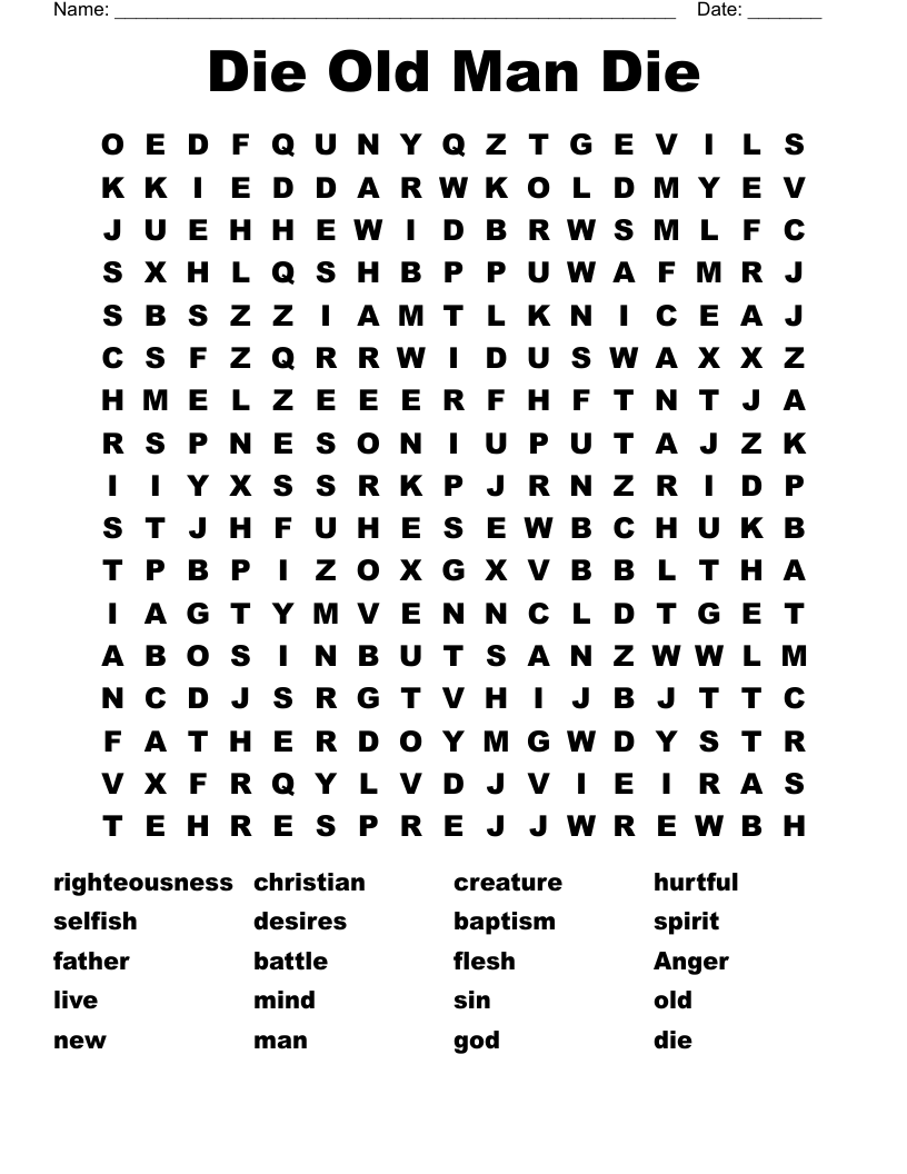 Die Old Man Die Word Search