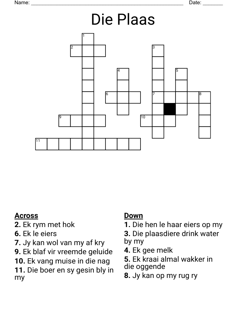 Die Plaas Crossword