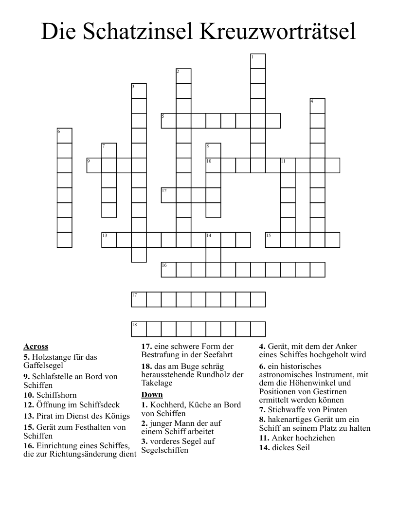 Die Schatzinsel Kreuzworträtsel Crossword
