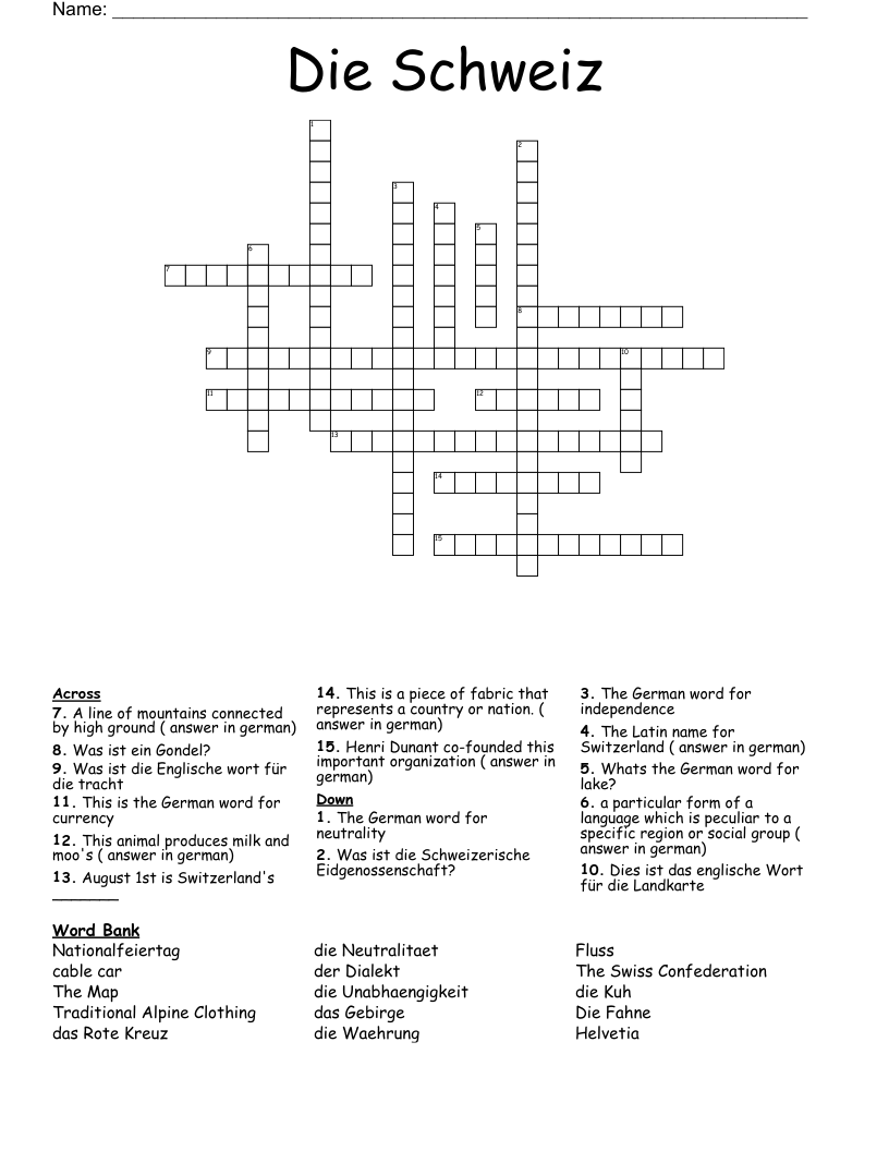 Die Schweiz Crossword