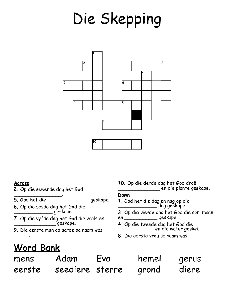 Die Skepping Crossword