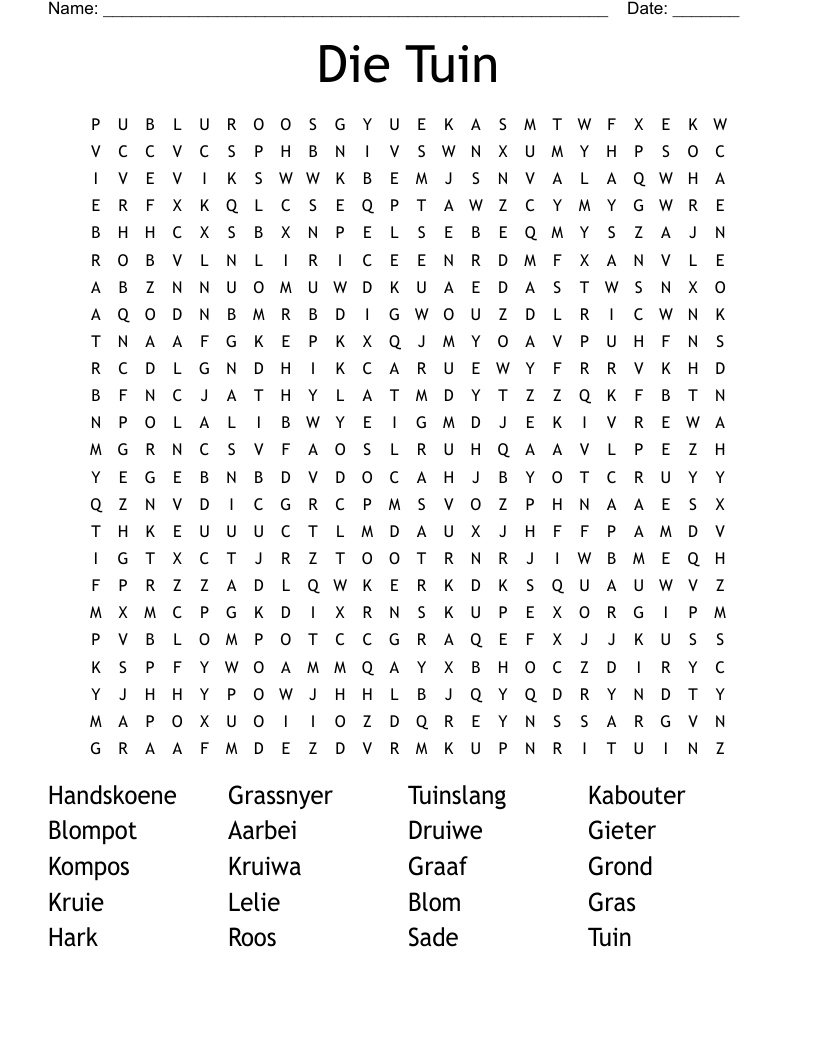 Die Tuin Word Search