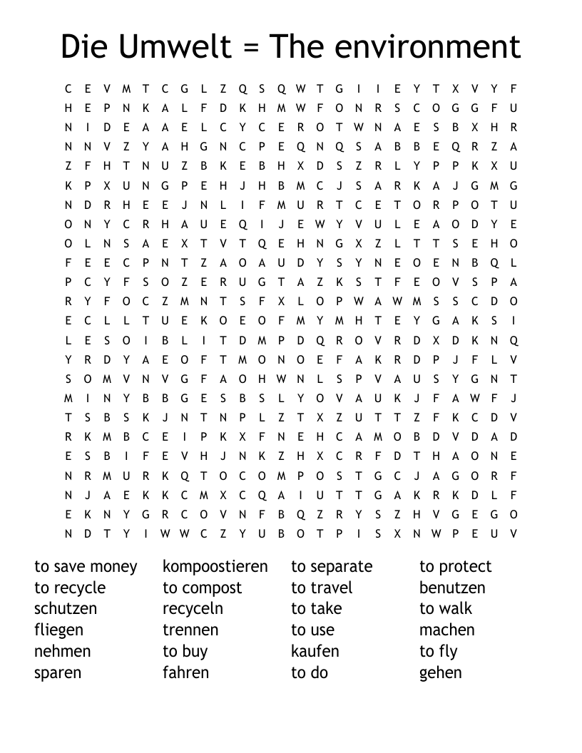 Die Umwelt = The environment Word Search