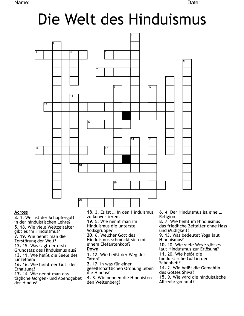 Die Welt des Hinduismus Crossword