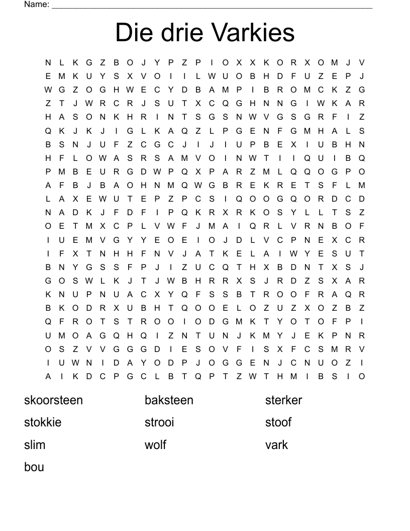 Die drie Varkies  Word Search