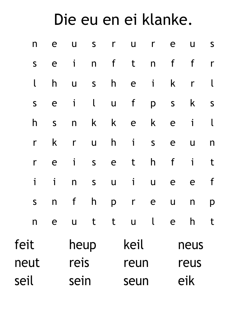 Die eu en ei klanke. Word Search