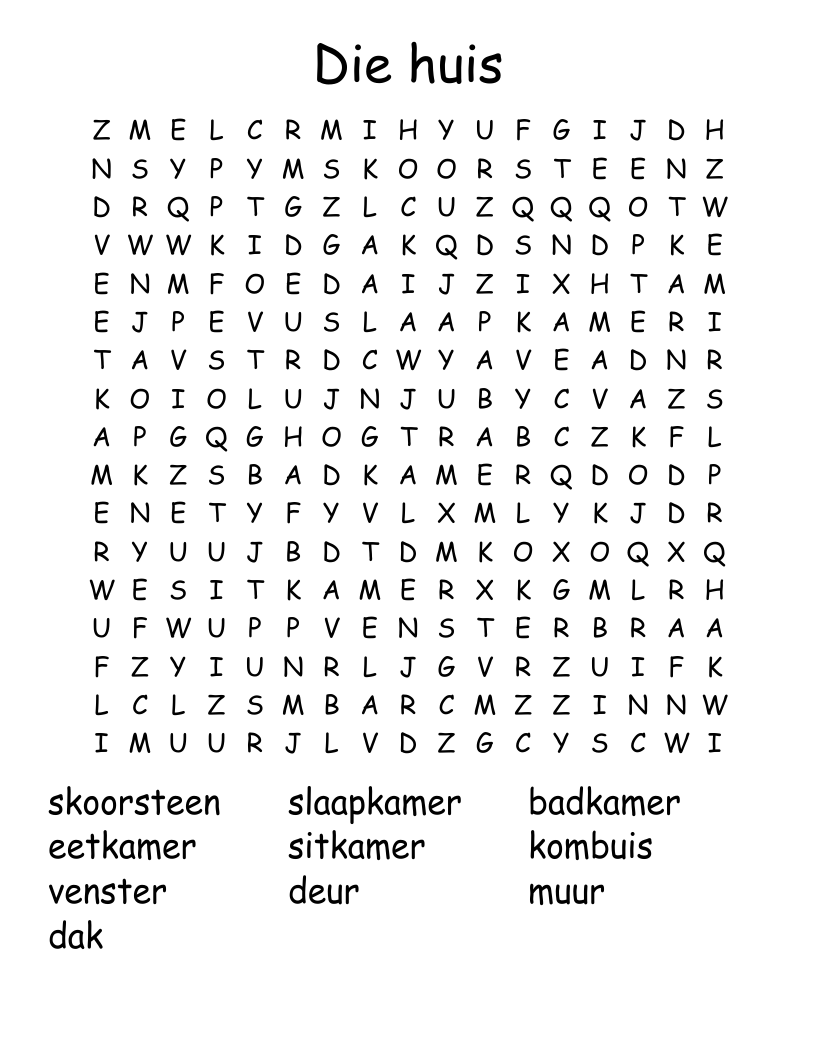 Die huis Word Search
