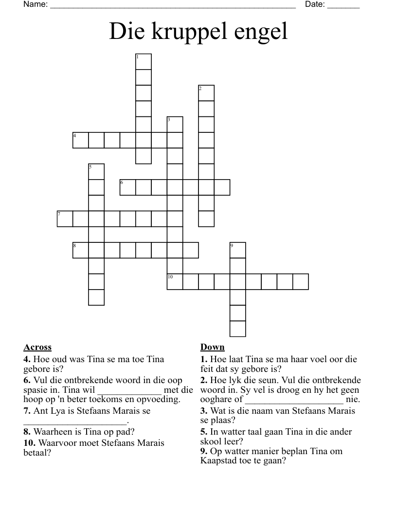 Die kruppel engel Crossword