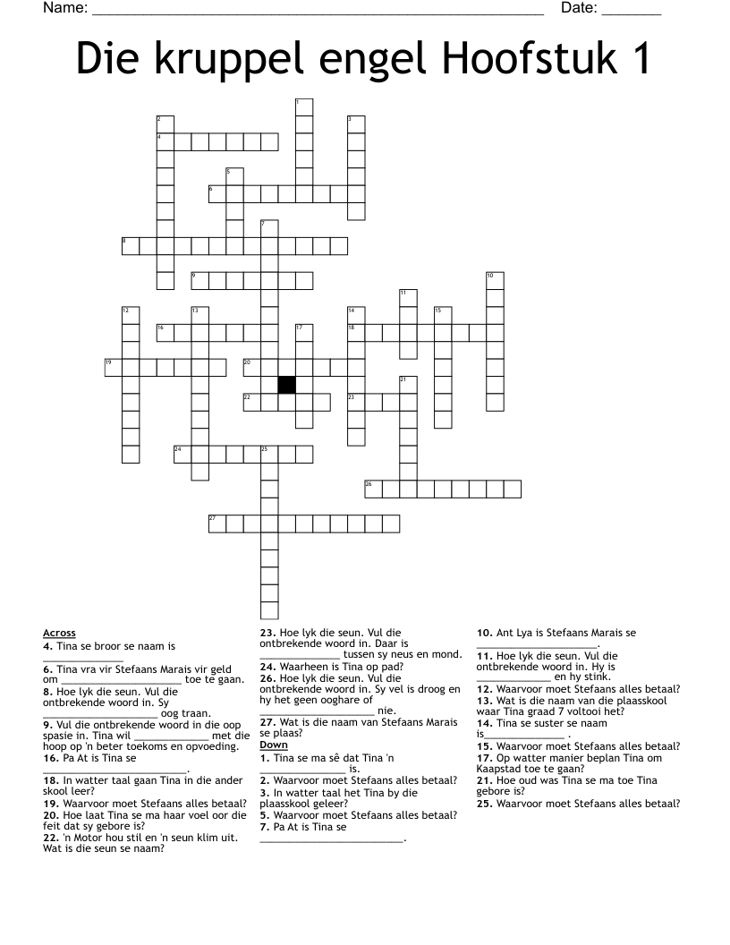 Die kruppel engel Hoofstuk 1 Crossword