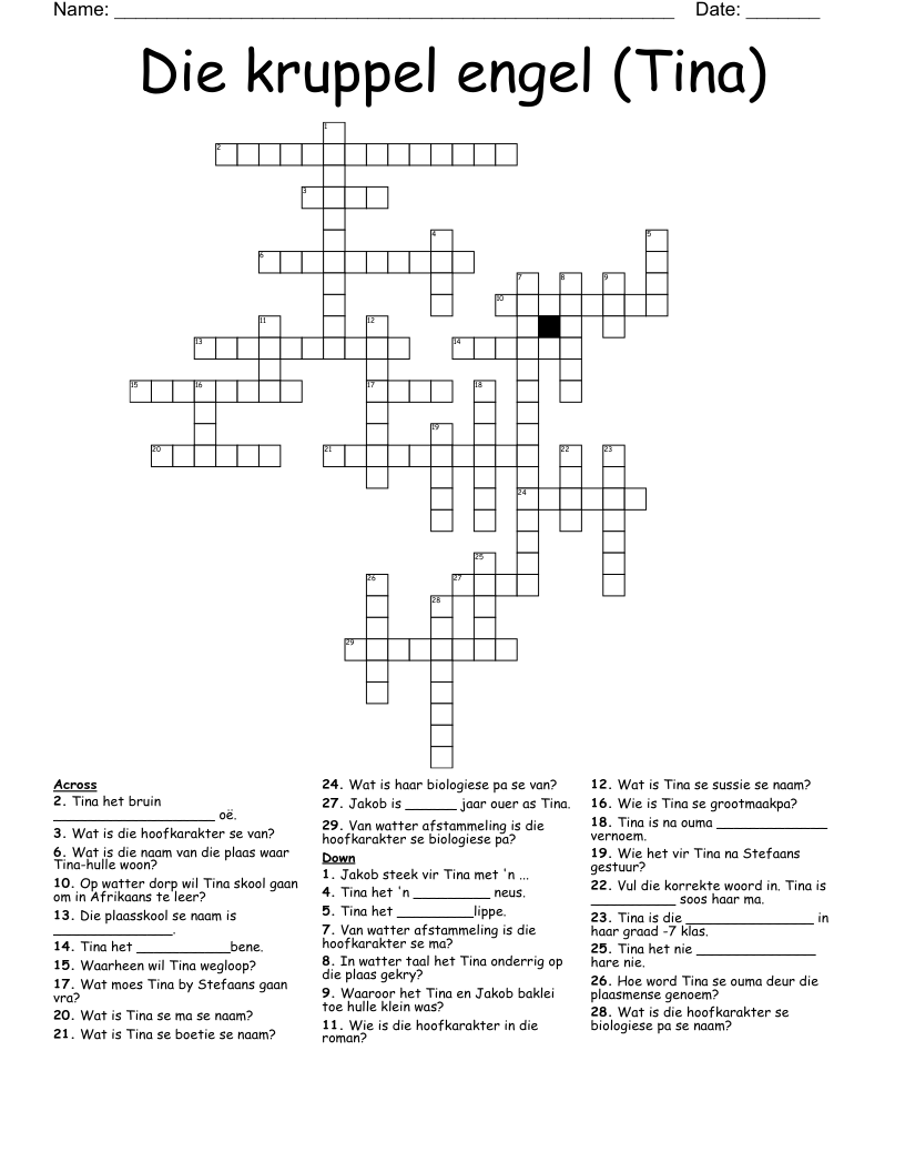 Die kruppel engel   (Tina) Crossword