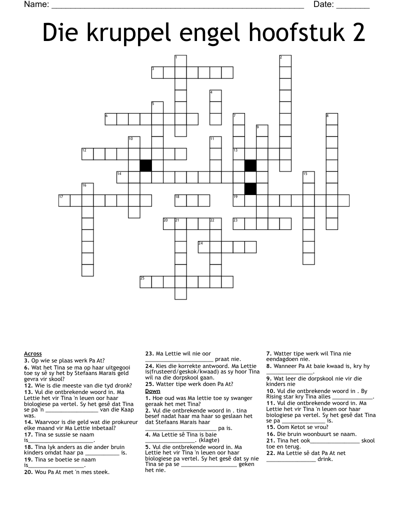 Die kruppel engel hoofstuk 2 Crossword