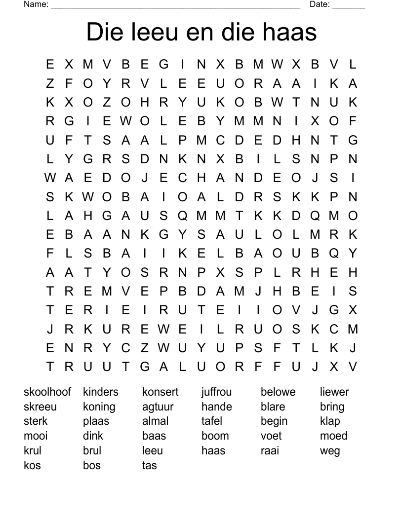 Die leeu en die haas Word Search