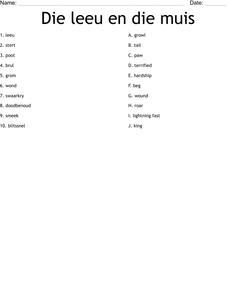 Die leeu en die muis Worksheet