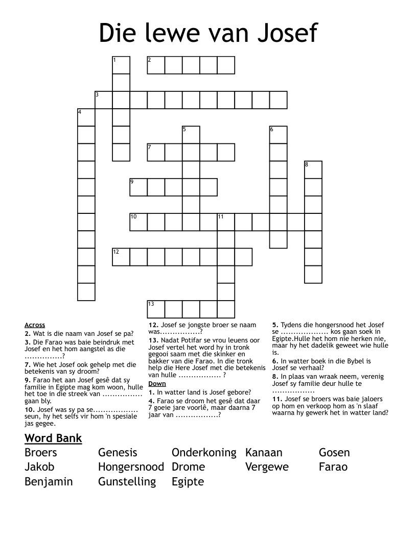 Die lewe van Josef Crossword