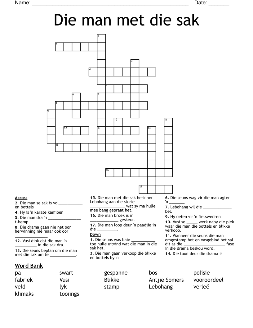 Die man met die sak Crossword