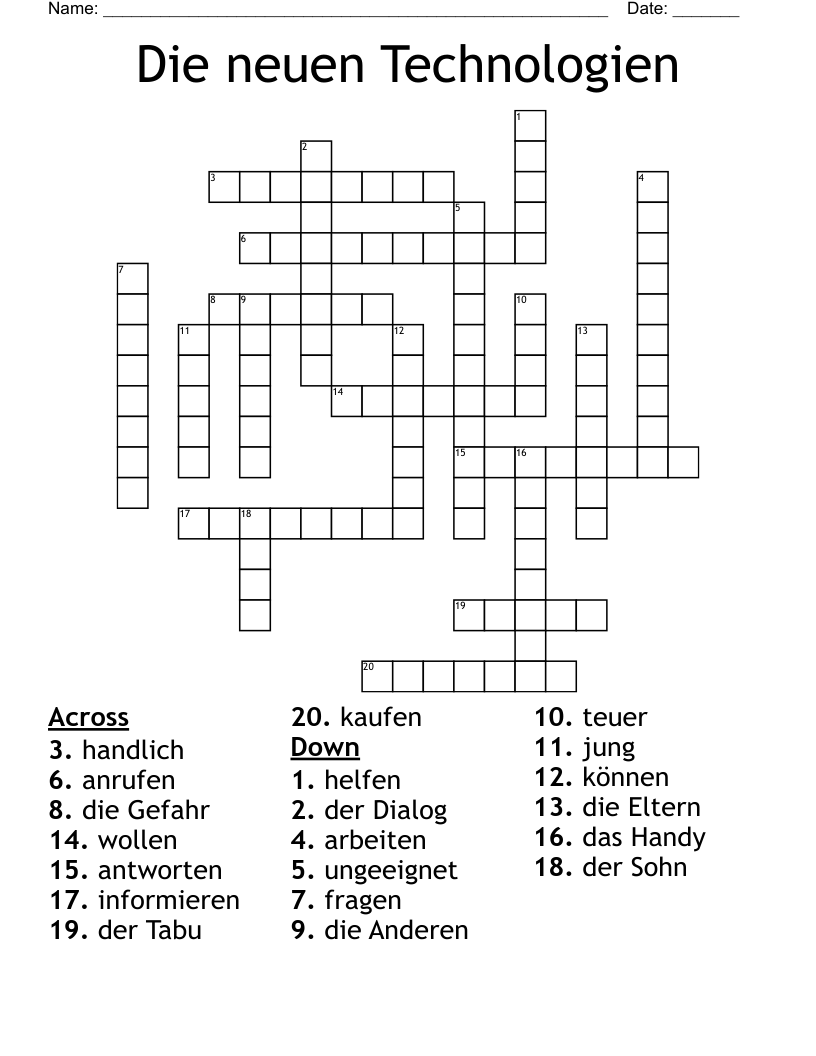 Die neuen Technologien Crossword
