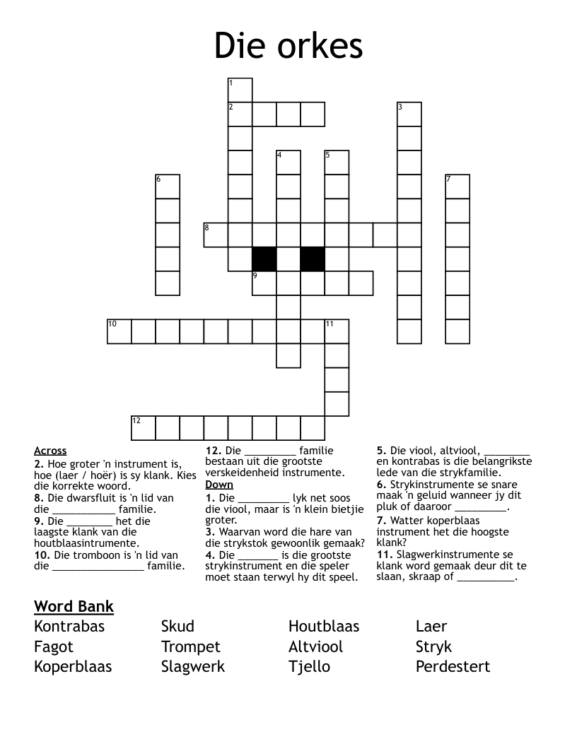 Die orkes Crossword