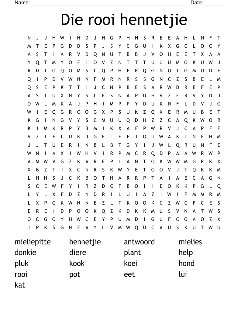 Die rooi hennetjie Word Search
