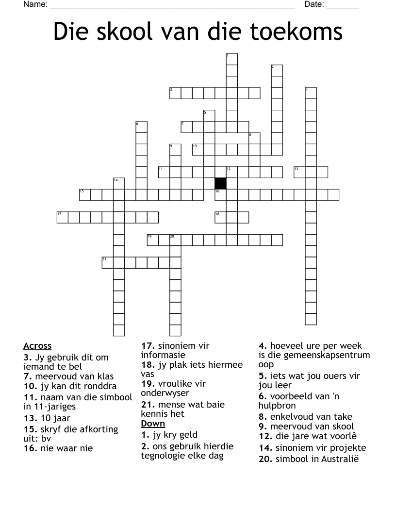 Die skool van die toekoms Crossword
