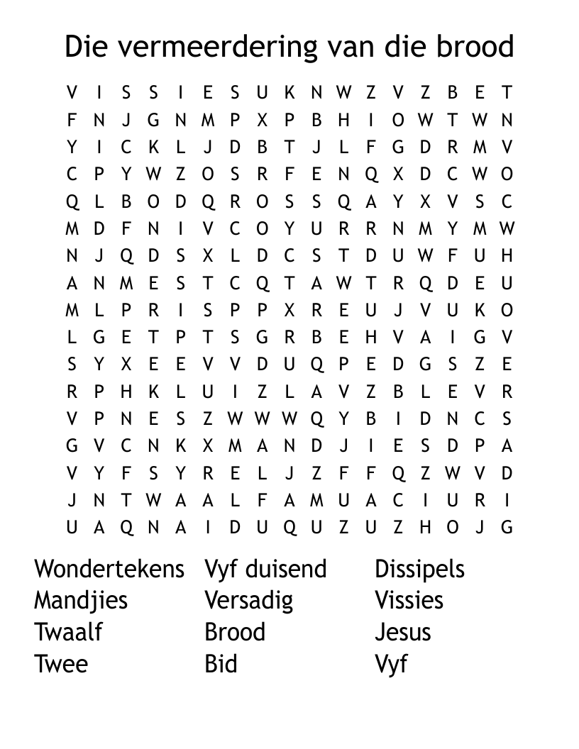 Die vermeerdering van die brood  Word Search