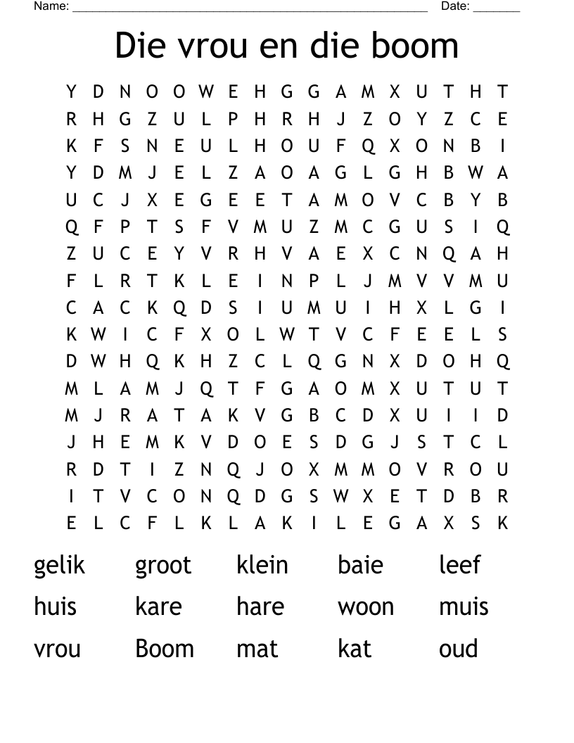 Die vrou en die boom Word Search