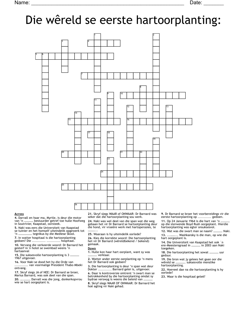 Die wêreld se eerste hartoorplanting: Crossword