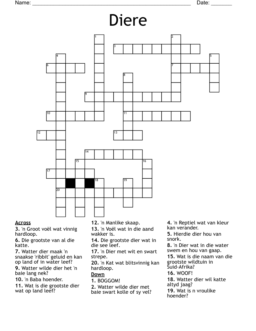 Diere Crossword