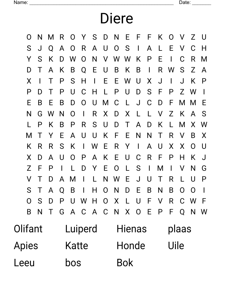Diere Word Search