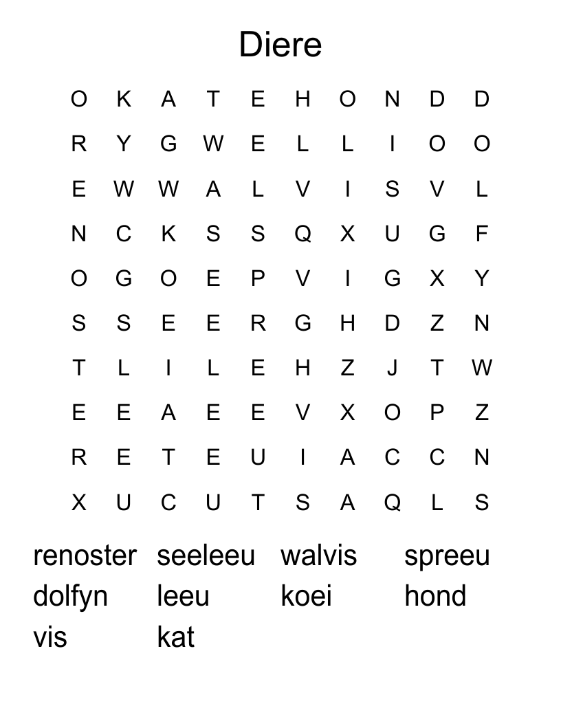 Diere Word Search