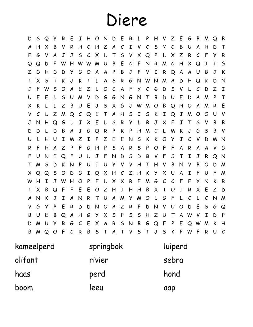 Diere Word Search