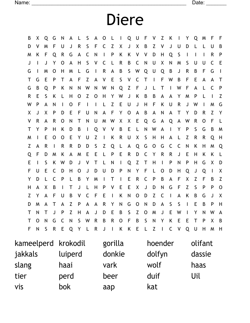 Diere Word Search