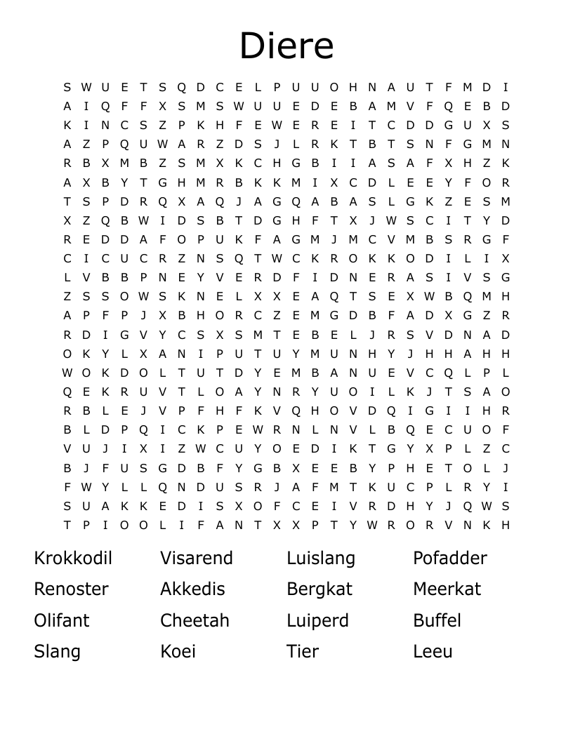 Diere Word Search