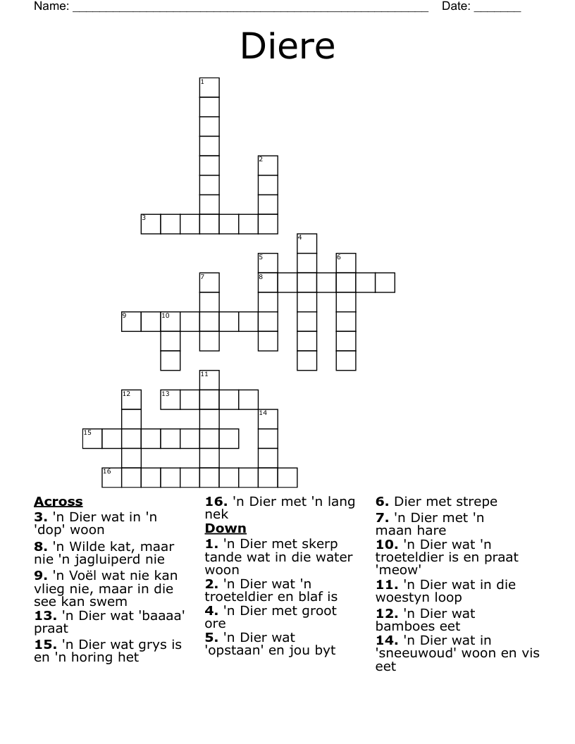 Diere Crossword