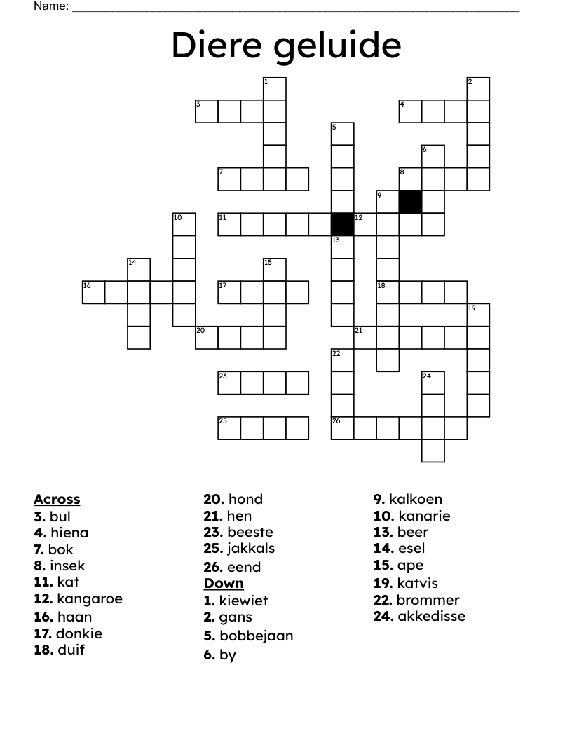 Diere geluide Crossword